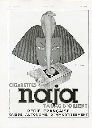 "CIGARETTES NAJA" Annonce originale entoilée parue dans L'ILLUSTRATION en 1937 et illustrée par D...