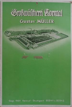 Großwäscherei Korntal Gustav Müller, Gegr. 1901. Plakat auf Pappe. Wohl aus den 1930er Jahren.