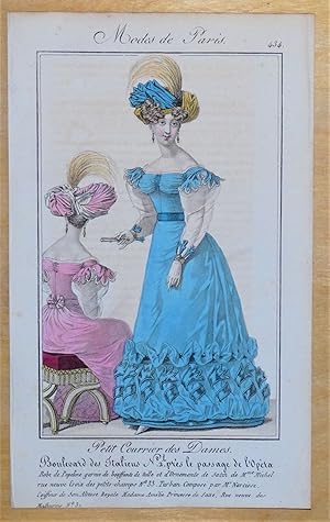 PERIOD COSTUME, Ladies Opera Dress, Paris Fashion plate 434 antique print 1826