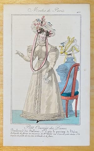 PERIOD COSTUME, Ladies Opera Dress, Paris Fashion plate 412 antique print 1826