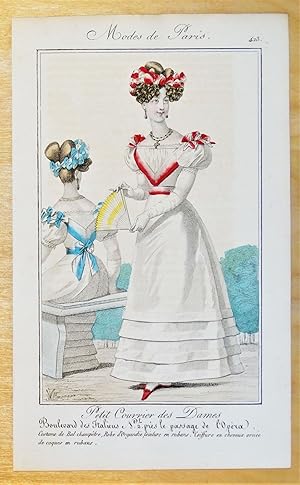 PERIOD COSTUME, Ladies Opera Dress, Paris Fashion plate 413 antique print 1826