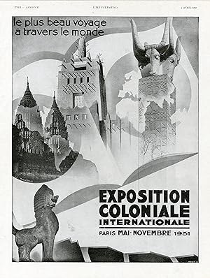 "EXPOSITION COLONIALE INTERNATIONALE 1931" Annonce originale entoilée parue dans L'ILLUSTRATION d...