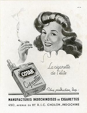 "CIGARETTES COTAB des Manufactures Indochinoises de Cigarettes" Annonce originale entoilée parue ...