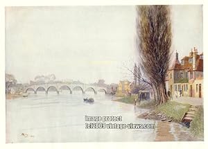 OLD KEW BRIDGE SURREY IN THE UNITED KINGDOM,1914 VINTAGE COLOUR LITHOGRAPH