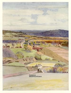 VIEW OVER MERSTHAM AND REDHILL FROM ALDERSTEAD SURREY IN THE UNITED KINGDOM,1914 VINTAGE COLOUR L...
