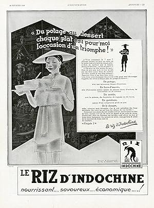 "RIZ d'INDOCHINE" Annonce originale entoilée parue dans l'ILLUSTRATION en 1933 et illustrée par H...