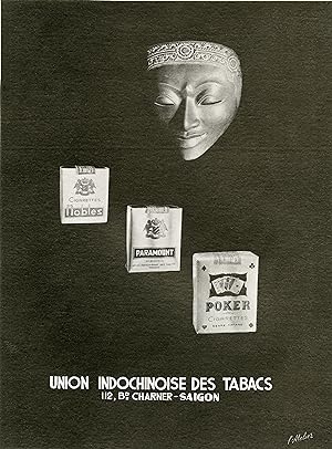 "UNION INDOCHINOISE DES TABACS" Annonce originale entoilée illustrée par P. MELIEZ et parue dans ...