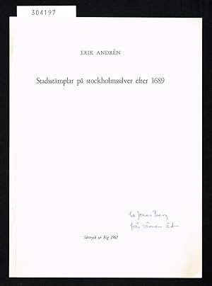 Bild des Verkufers fr Stadsstmplar p stockholmssilver efter 1689. zum Verkauf von Hatt Rare Books ILAB & CINOA