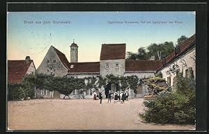 Ansichtskarte Berlin-Grunewald, Jagdschloss Grunewald, Hof mit Jagdgruppe von Pirson 1911