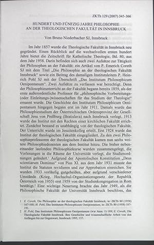 Seller image for Hundert und fnfzig Jahre Philosophie an der theologischen Fakultt in Innsbruck. Sonderdruck Zeitschrift fr katholische Theologie. for sale by books4less (Versandantiquariat Petra Gros GmbH & Co. KG)