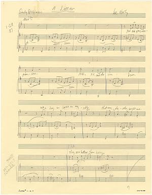 Immagine del venditore per A Letter. Autograph musical manuscript of a song for voice and piano dated January 28, [19]87. Text by Emily Dickinson venduto da J & J LUBRANO MUSIC ANTIQUARIANS LLC