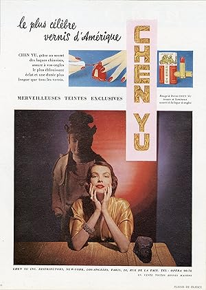 "VERNIS à ONGLES CHEN YU" Annonce originale entoilée pour PLAISIR DE FRANCE (années 50)