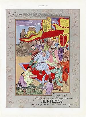 "COGNAC HENNESSY en CHINE" Annonce originale entoilée / Illustrée par SATOMI et parue dans L'ILLU...