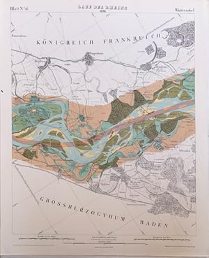 Carte über den Lauf des Rheins von Basel bis Lauterburg längs der badisch-französischen Grenzen i...