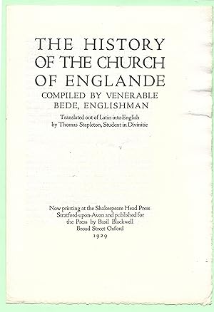 Seller image for The History Of The Church Of Englande [Prospectus] for sale by The Bookshop at Beech Cottage