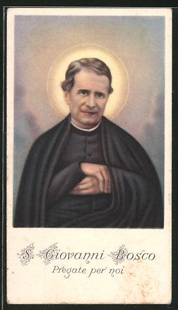 Heiligenbild S. Giovanni Bosco, Pregate per noi, Rückseite mit Gebet