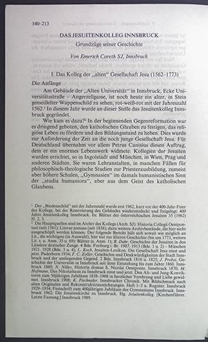 Imagen del vendedor de Das Jesuitenkolleg Innsbruck. Grundzge seiner Geschichte. - Sonderdruck Zeitschrift fr katholische Theologie. a la venta por books4less (Versandantiquariat Petra Gros GmbH & Co. KG)