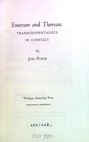 Bild des Verkufers fr Emerson and Thoreau: Transcendentalists in Conflict. zum Verkauf von books4less (Versandantiquariat Petra Gros GmbH & Co. KG)