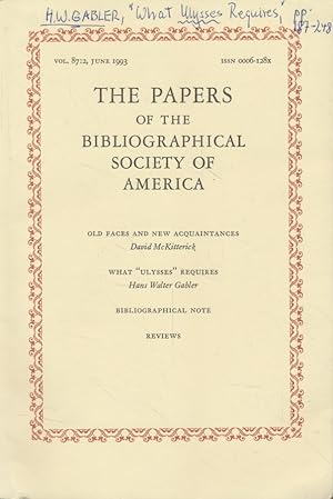 Imagen del vendedor de The Papers of the Bibliographical Society of America, 87. a la venta por Fundus-Online GbR Borkert Schwarz Zerfa