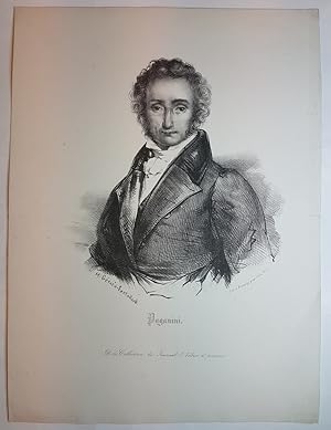 Porträt von Niccolo Paganini, bezeichnet "Paganini". Lithographie von Henri Gérard-Fontallard nac...