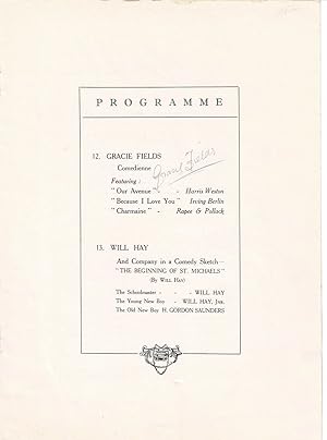 A Page from a "Programme" SIGNED by the British Actress and Singer GRACIE FIELDS.