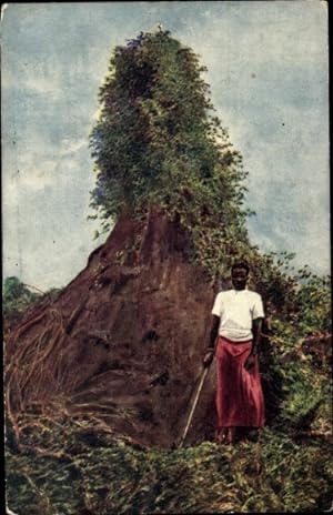 Ansichtskarte / Postkarte Ant Hill and African Teacher, Lehrer vor Termitenhügel, Universities' m...