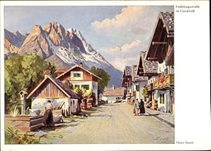 Bild des Verkufers fr Knstler Ansichtskarte / Postkarte Saum, H., Garmisch Partenkirchen in Oberbayern, Frhlingsstrae in Garmisch zum Verkauf von akpool GmbH