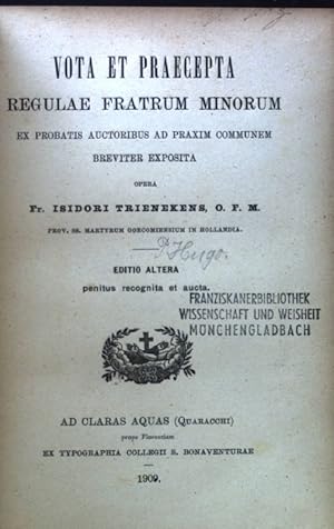 Image du vendeur pour Vota et Praecepta Regulae fratrum Minorum; mis en vente par books4less (Versandantiquariat Petra Gros GmbH & Co. KG)