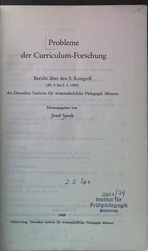 Imagen del vendedor de Probleme der Curriculum-Forschung: Bericht ber den 5. Kongress (30.3 bis 2.4 1969). a la venta por books4less (Versandantiquariat Petra Gros GmbH & Co. KG)