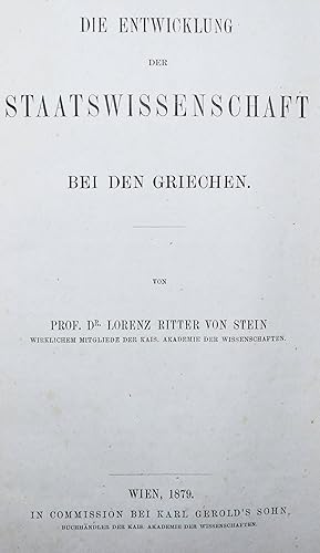 Bild des Verkufers fr Entwicklung der Staatswissenschaft bei den Griechen. zum Verkauf von Antiquariat Haufe & Lutz