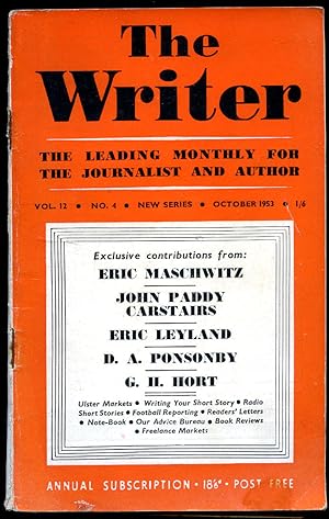 Bild des Verkufers fr The Writer Magazine | The Leading Monthly for the Journalist and Author | Volume 12 No. 4 (October 1953) zum Verkauf von Little Stour Books PBFA Member