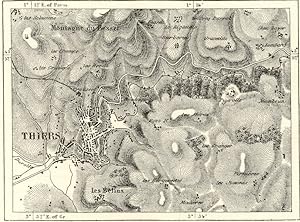 THIERS,France Central Plateau,1800s Antique Map