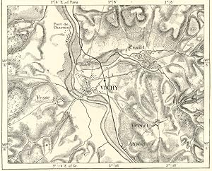 VICHY,France Central Plateau,1800s Antique Map
