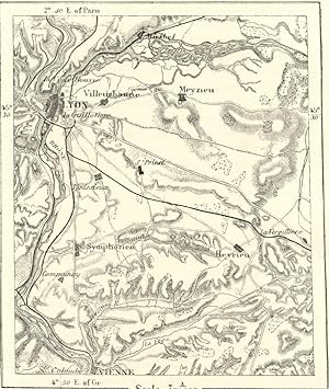LYONS AND ENVIRONS,Saone Basin,France,1800s Antique Map