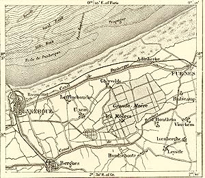 THE MOERES OF DUNKIRK,France,1800s Antique Map