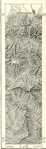 VLADIKAVKAZ_ANANUR ROUTE,TEREK VALLEY,Asiatic Russian 1800s Antique Map