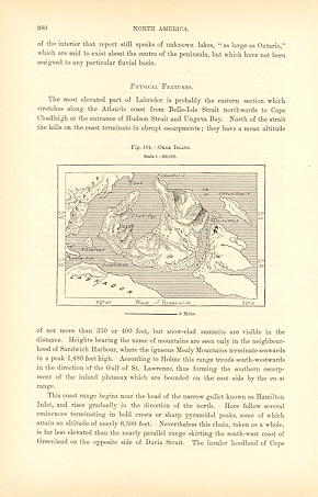 OAK ISLAND,TOPOGRAPHY OF LABRADOR,CANADA,1800s Antique Map