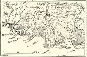 ARLES AND THE DELTA OF THE RHONE,France,1800s Antique Map