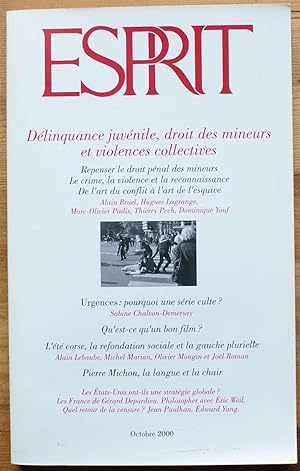 Image du vendeur pour Esprit N 268 - Octobre 2000 - Dlinquance juvnile, droit des mineurs et violences collectives mis en vente par Aberbroc