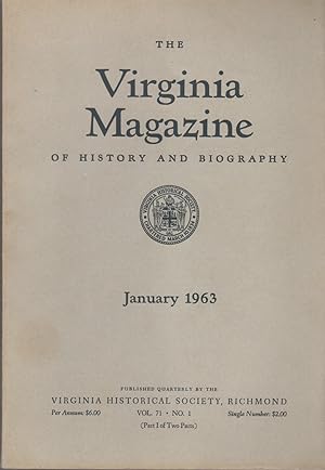 Seller image for The Virginia Magazine of History and Biography January 1963 Vol. 71 No. 1 for sale by Clausen Books, RMABA