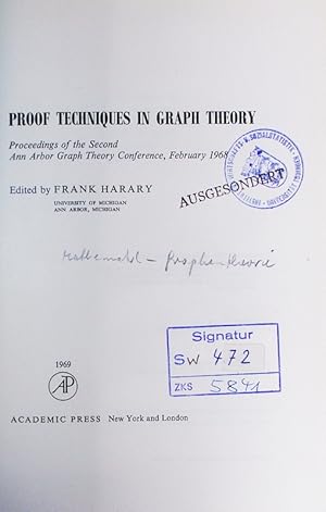 Immagine del venditore per Proof techniques in graph theory. proceedings of the 2nd Ann Arbor Graph Theory Conference, February 1968. venduto da Antiquariat Bookfarm