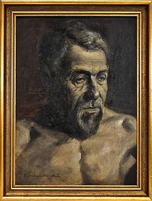 Porträt eines Mannes (Selbstbildnis?). 1917. [Original-Ölgemälde auf Hartfaserplatte, gerahmt / O...