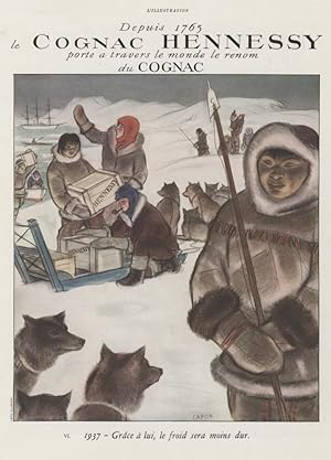 "COGNAC HENNESSY" Annonce originale entoilée illustrée par CAPON pour L'ILLUSTRATION en 1937