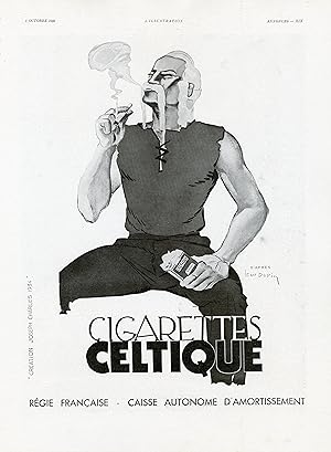 "CIGARETTES CELTIQUE" Annonce originale entoilée parue dans L'ILLUSTRATION du 5/10/1935 et illust...