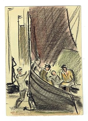 Ankunft im Hafen (Segelboot mit Männern), 1935