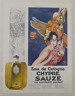 "SAUZE : Eau de Cologne CHYPRE" Annonce originale entoilée / Héliochromie par Jean-Gabriel DOMERG...