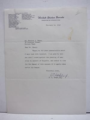 1942: HENRY CABOT LODGE SIGNED LETTER