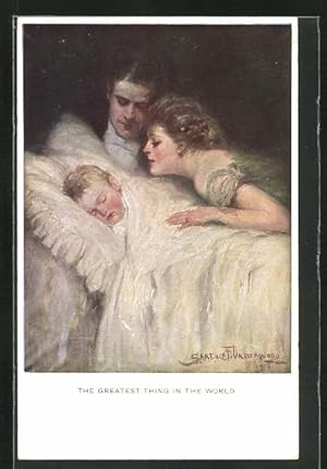 Bild des Verkufers fr Knstler-Ansichtskarte Clarence F. Underwood: the greatest thing in the world, Paar bringt Sohn zu Bett zum Verkauf von Bartko-Reher