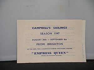 Immagine del venditore per P & A Campbell Ltd, Brighton - Publicity Leaflet for Campbell's Sailings Season 1947 August 30th to September 8th from Brighton Piers byTurbine Twin-screw steamer "Empress Queen" venduto da Provan Books