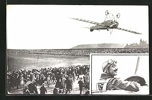 Bild des Verkufers fr Ansichtskarte Praze, Pegouduv Vzlet 1913, Flugzeug ber Kopf, lachender Pilot zum Verkauf von Bartko-Reher